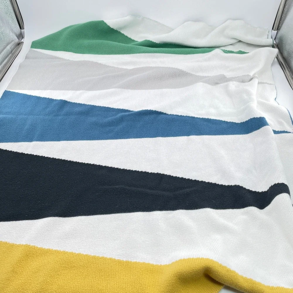Pottery Barn Baby Knit Blanket Geometric Color Block Pennant Multi Color Cotton